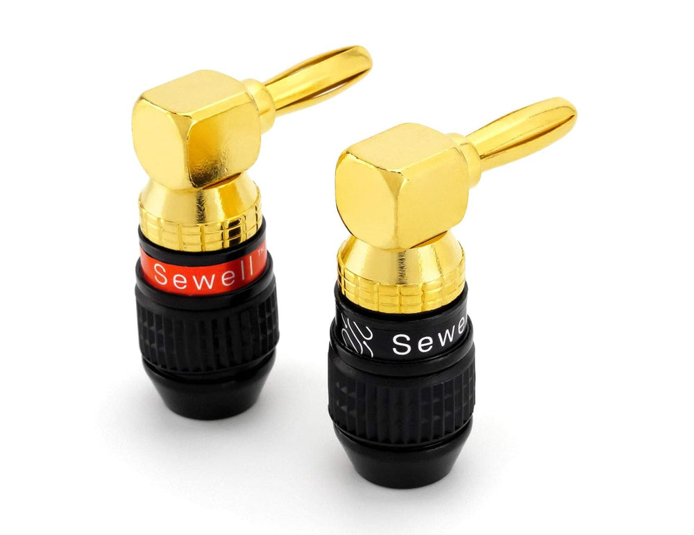 Sewell Deadbolt Right-Angle Banana Plugs, 6 Pairs Quick Connect Gold Plated S...