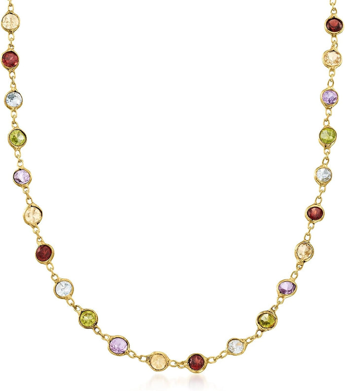 Ross-Simons 10.30 ct. t.w. Bezel-Set Multi-Gemstone Necklace in 18kt Gold Over Sterling