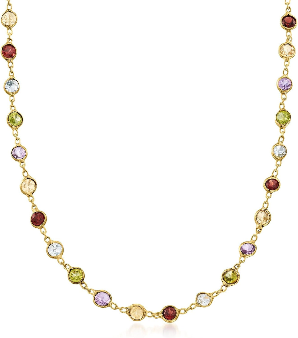 Ross-Simons 10.30 ct. t.w. Bezel-Set Multi-Gemstone Necklace in 18kt Gold Ove...