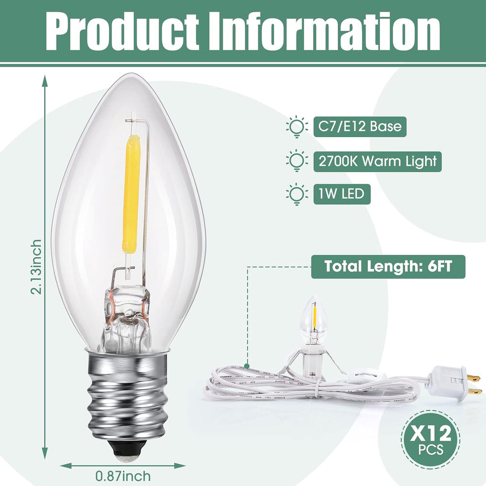 24 Packs Accessory Cord with LED Light Bulb, 6 Ft Light Accessory Cord Kit