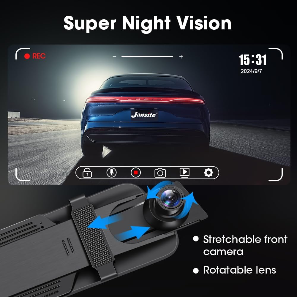 Upgraded 10'' Rear View Mirror Camera Mirror Dash Cam Front and Rear ...