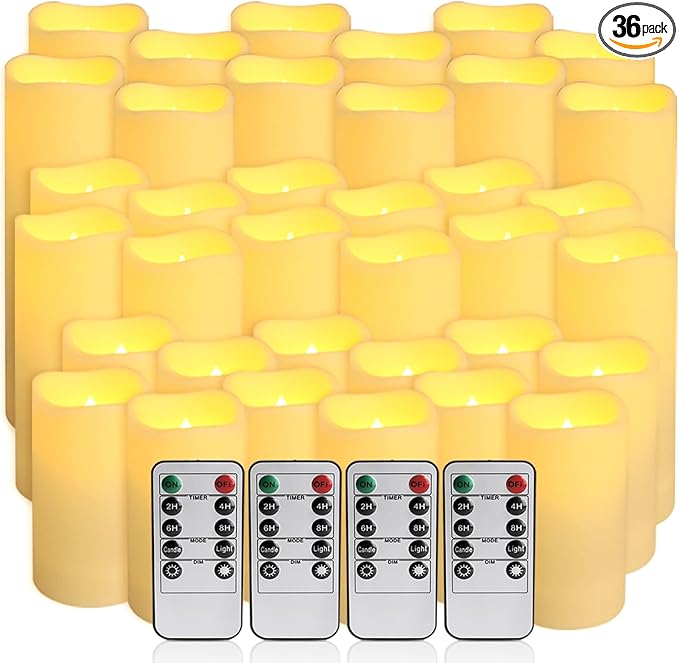 36-Pack Flickering Flameless Candles with Remote Control - LED Fake Candle Pe...