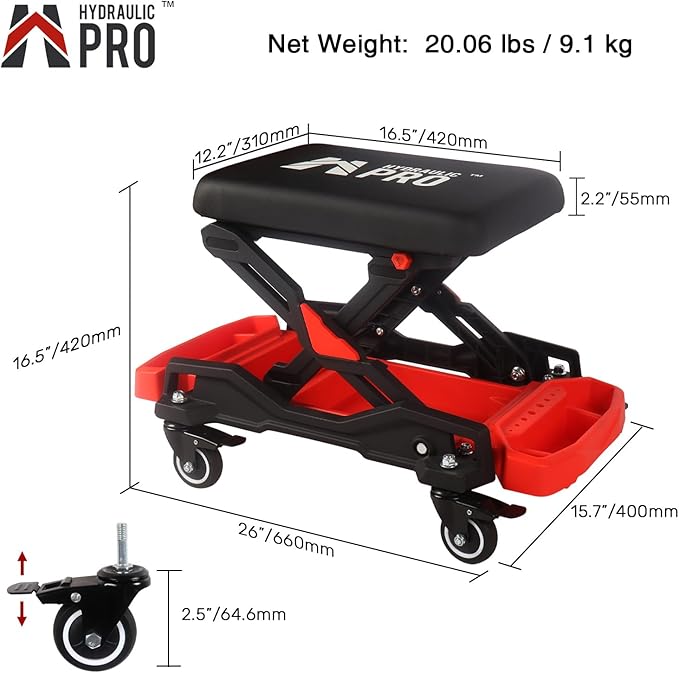 Automotive Creeper Seat with Rolling Wheels, 300 LBS Capacity Mechanic Stool