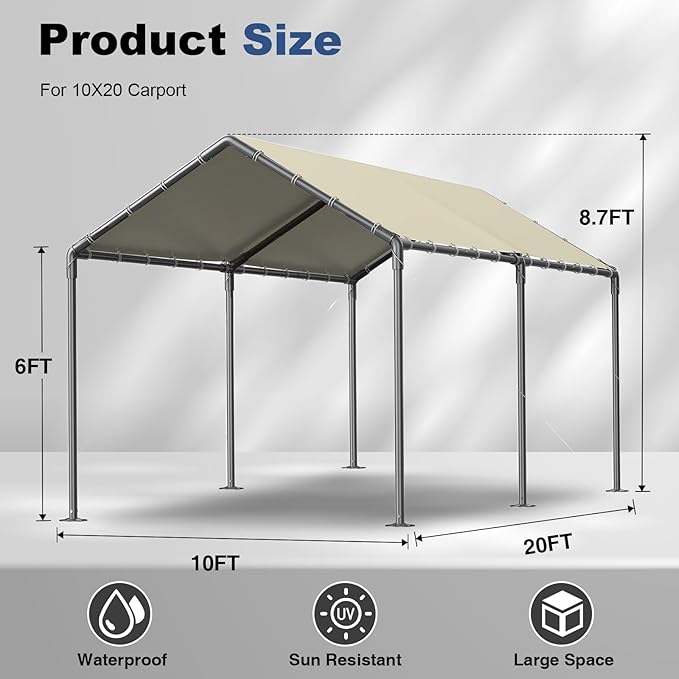 Grezone 10 x 20ft Heavy Duty Carport, Portable Car Tent Garage, All Season UV