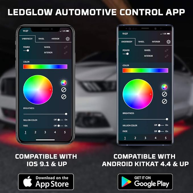 LEDGlow 4pc Bluetooth Million Color LED Underbody Underglow Accent Neon