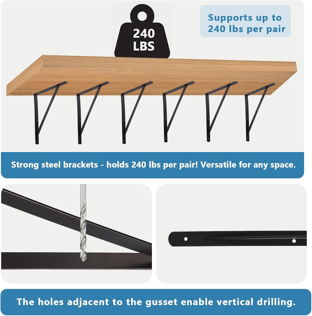 8 Pack 18 Inch Heavy Duty Metal Shelf Brackets (457x295mm) - 90 Degree Wall M...
