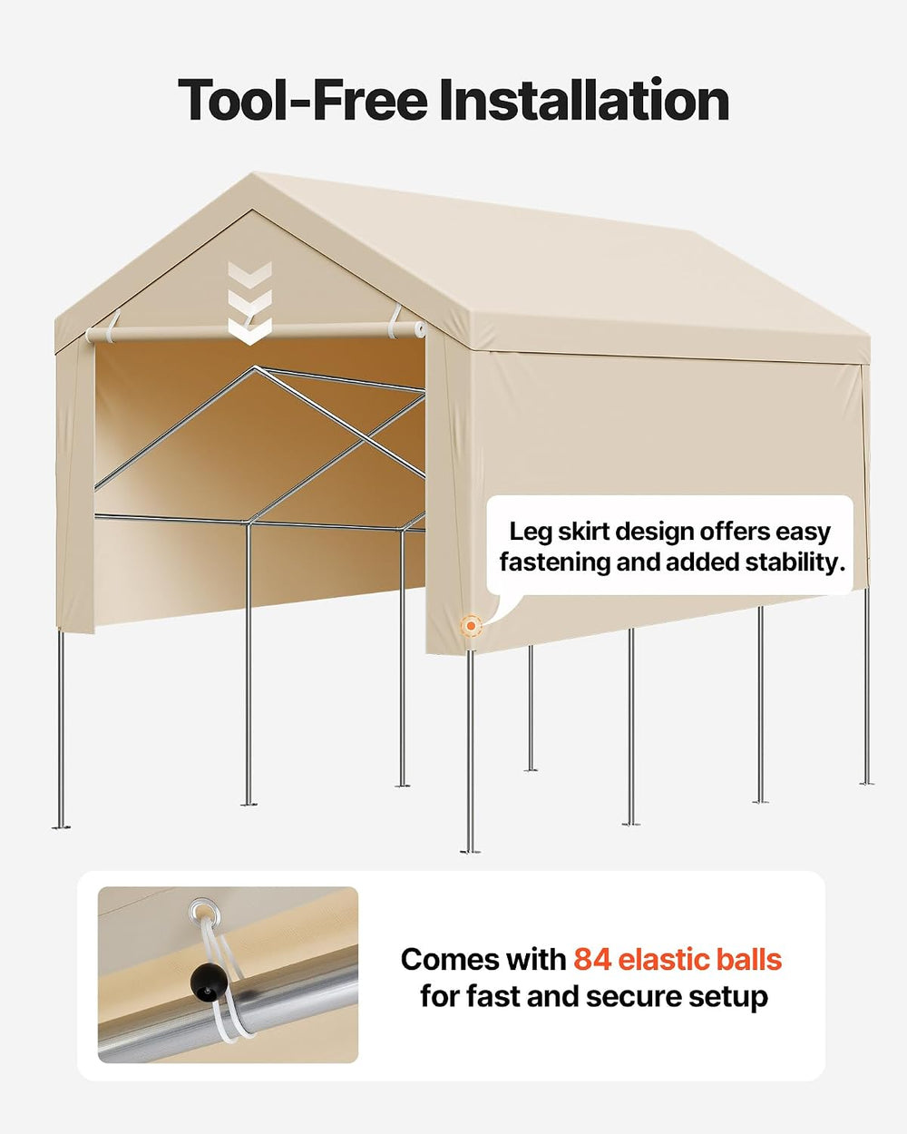 VEVOR Carport Replacement Canopy Cover, 10 x 20 ft Potable Garage Tent Top Ta...