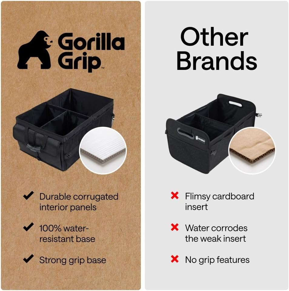 GORILLA GRIP Trunk Organizer for SUV and Cars, Large Capacity Black
