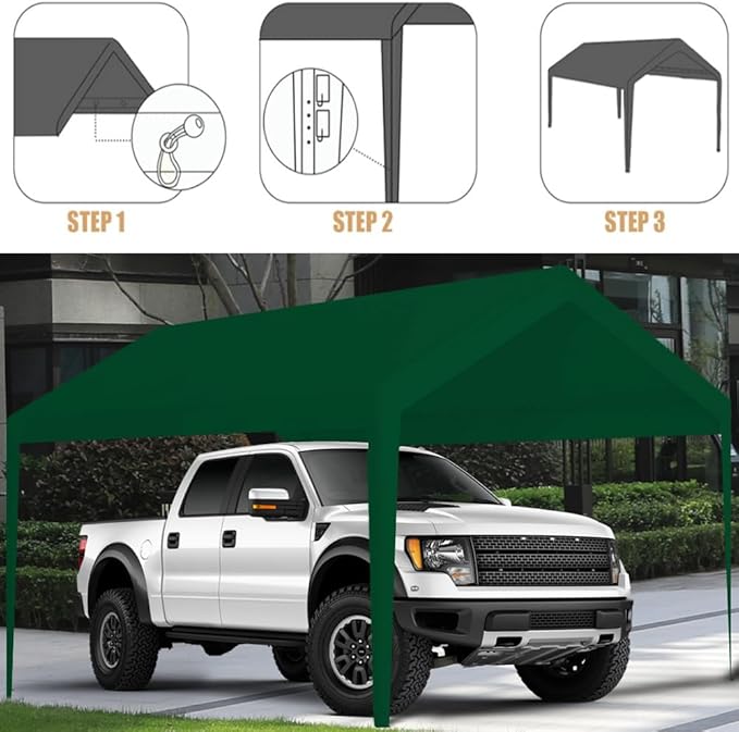 Rutile 10 x 20 FT Carport Replacement Cover, Heavy Duty Car Tarp Canopy Tent