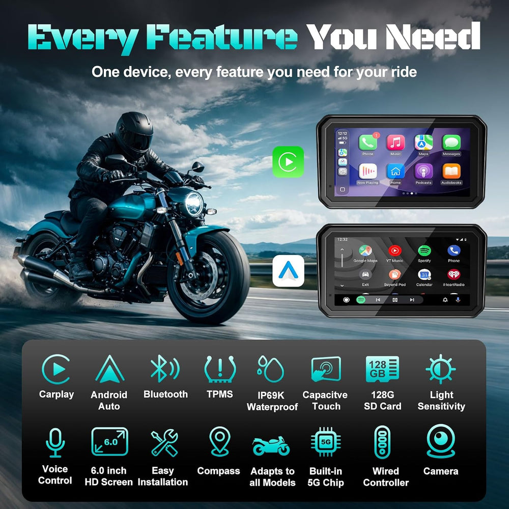 2026 LBW 6" Portable Motorcycle CarPlay GPS(Includes 128G SD), with Wire...