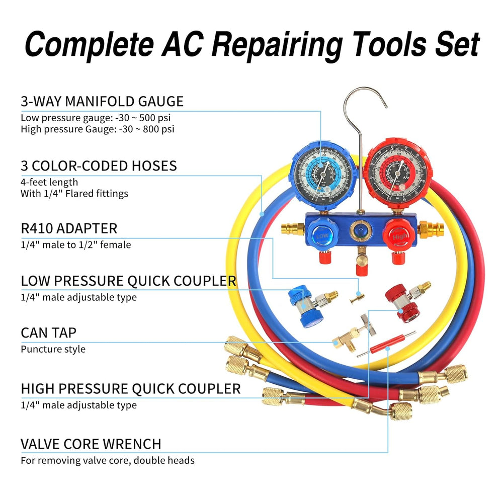 PB Motor Tech 3 Way AC Manifold Gauge Set for R134A R410A R22 R404A