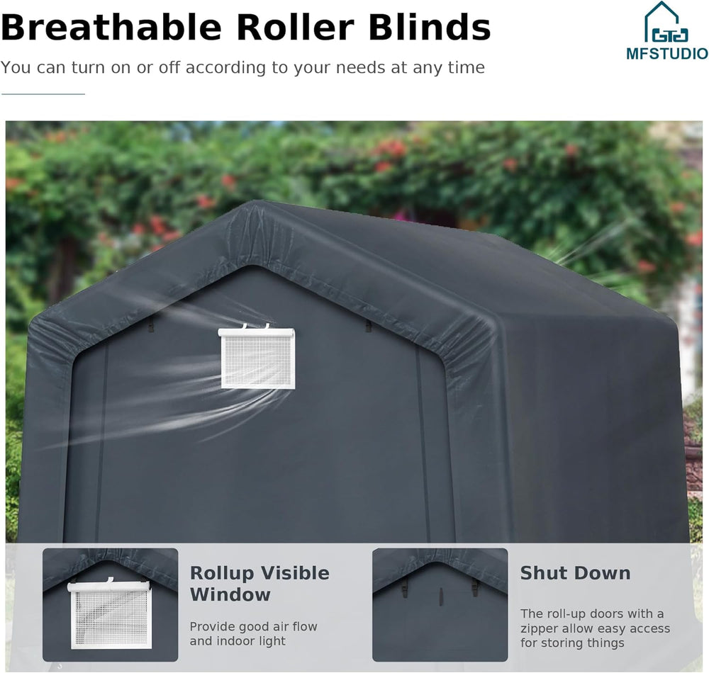 MFSTUDIO Portable Storage Shed 8x12ft, Garage Car Tents Motorcycle Carport