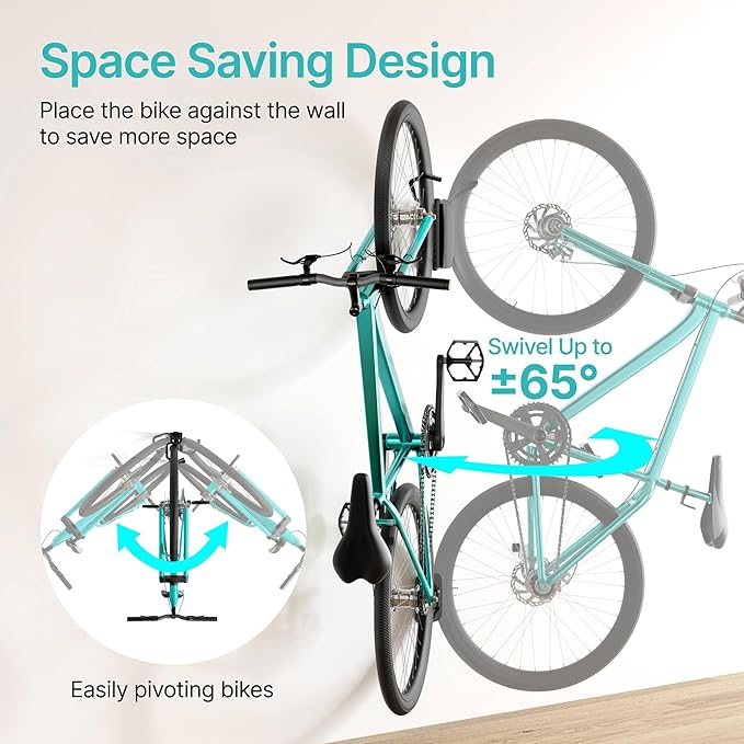 Bike Rack Garage, Bike Wall Mount Heavy Duty, Holds 77 Lbs, Swivel Bike Hange...