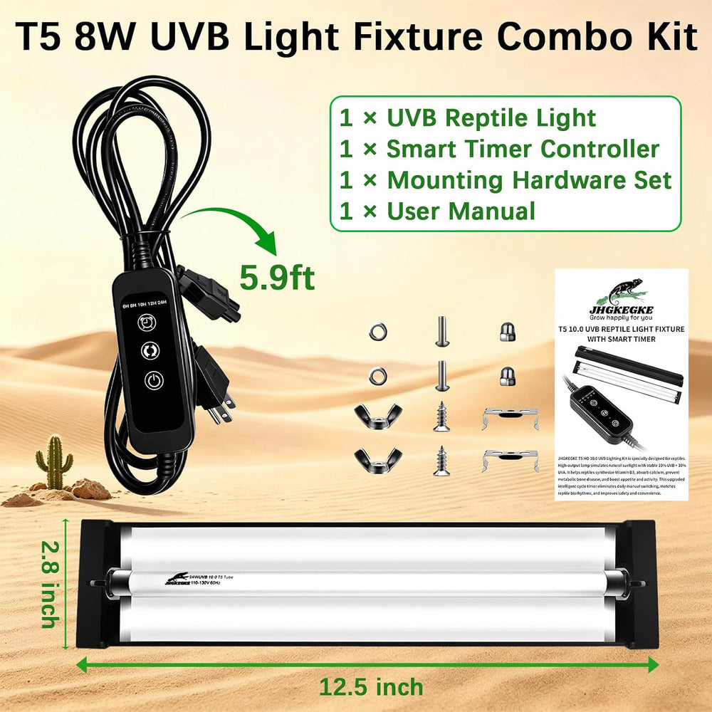 T5 10.0 UVB Reptile Light Fixture Combo Kit with Upgraded Timer Controller, 5...
