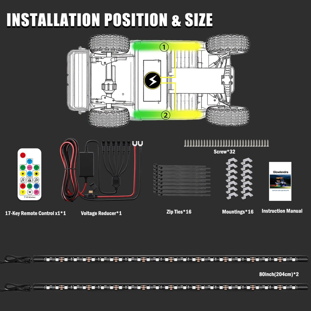 2PCS Golf Cart Underglow LED Light Kit with Built-in 12V-80V Voltage Reducer,...