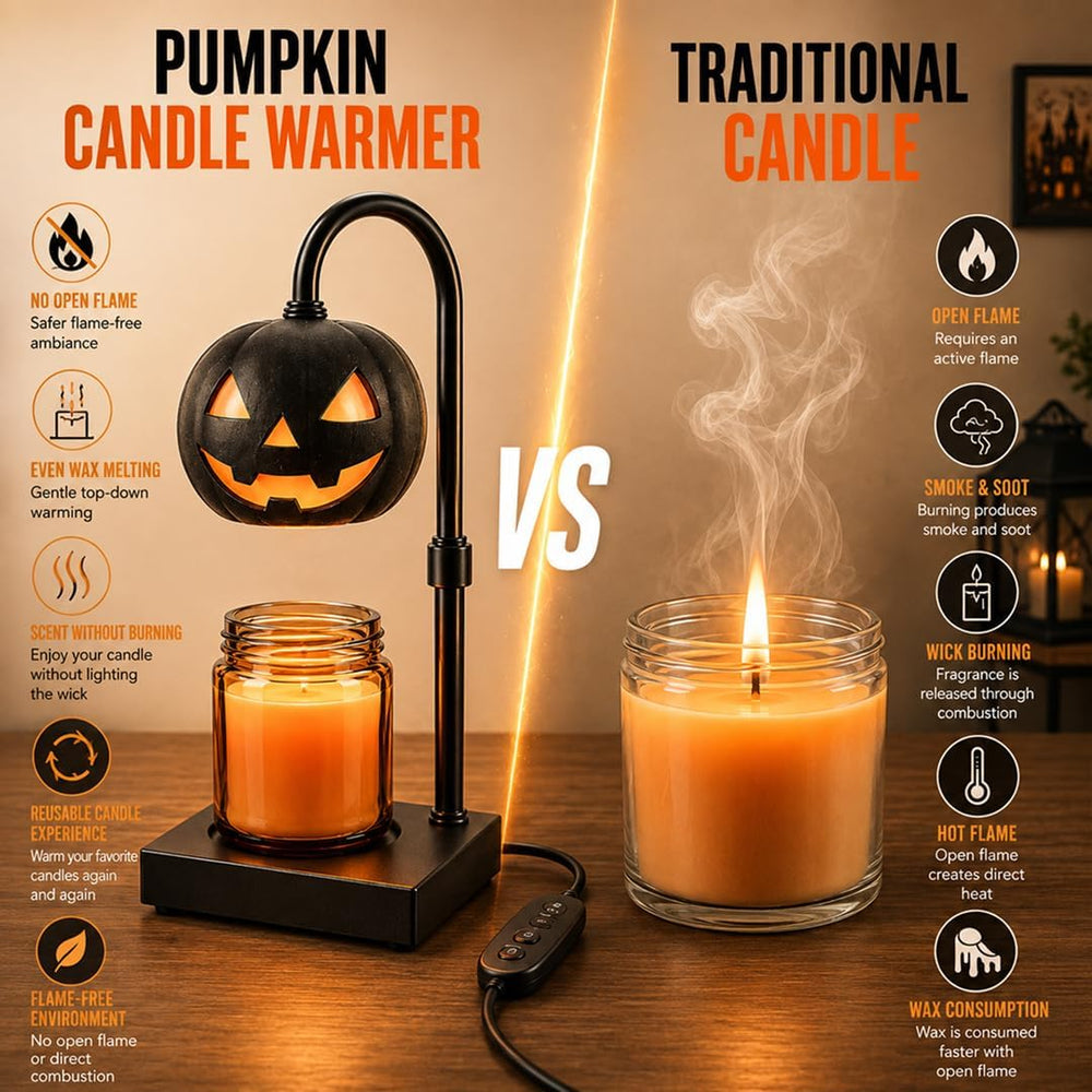 Pumpkin Candle Warmer Lamp with Timer, Dimmable Black Halloween Fall Decor