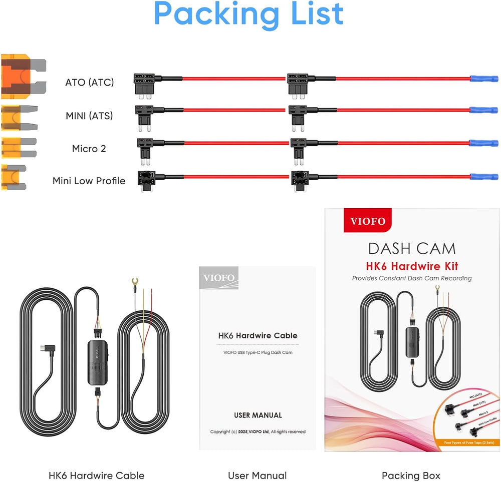 VIOFO Type-C HK6 Hardwire Kit with 8PCS Full Set Circuit Fuse Tap for Cam