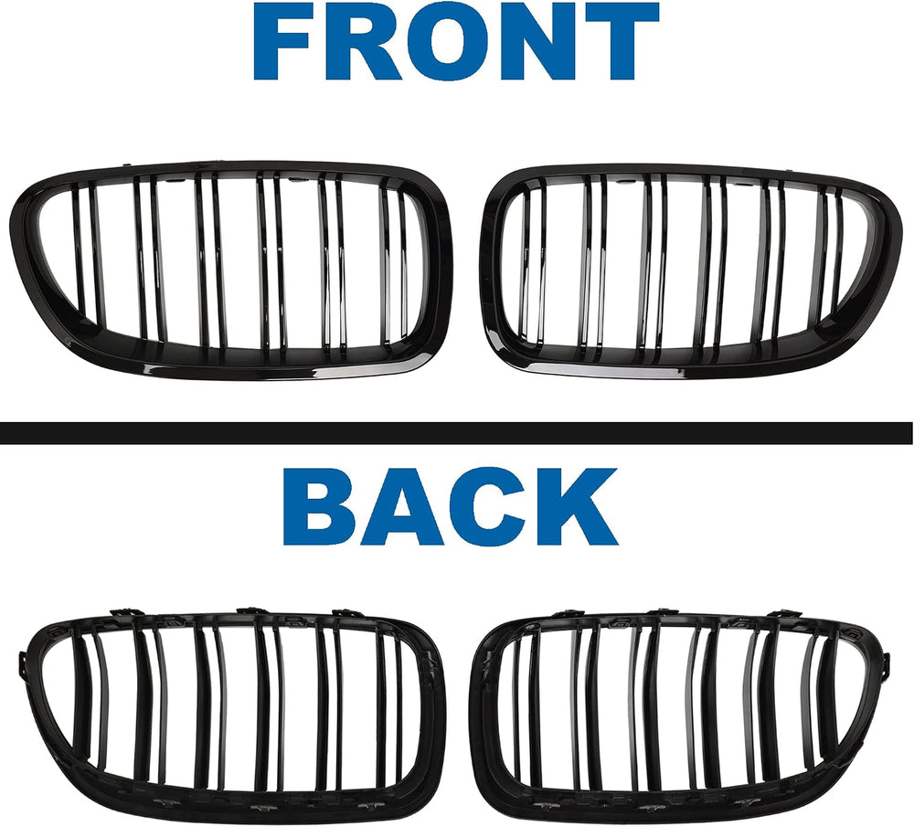 F10 Grille - Front Kidney Grille Double Slats Glossy Black Compatible with 20...