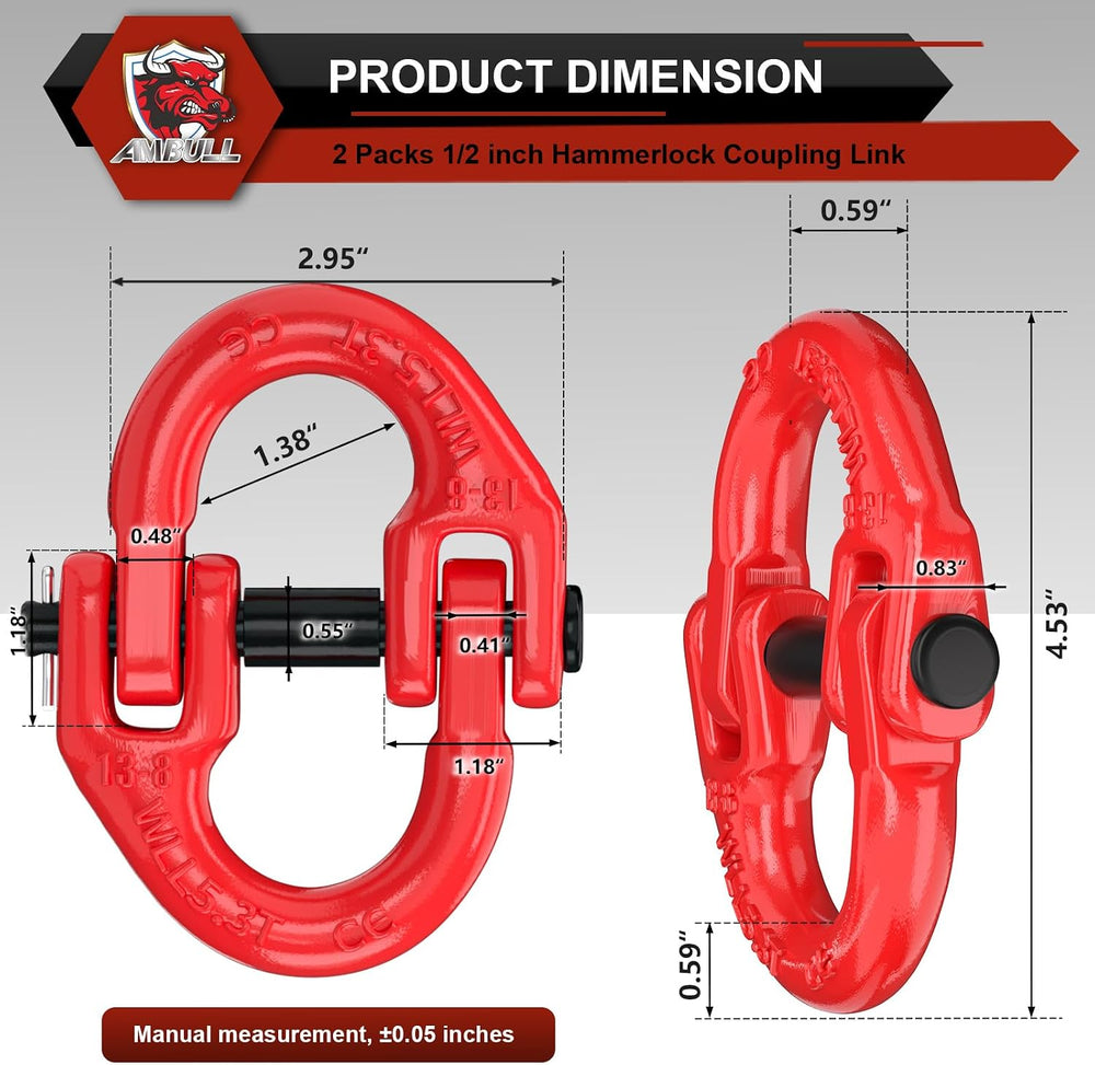 2 Pack 1/2" Safety Chain Connector Link, G80 Tow Hitch Hammerlock Coupli...