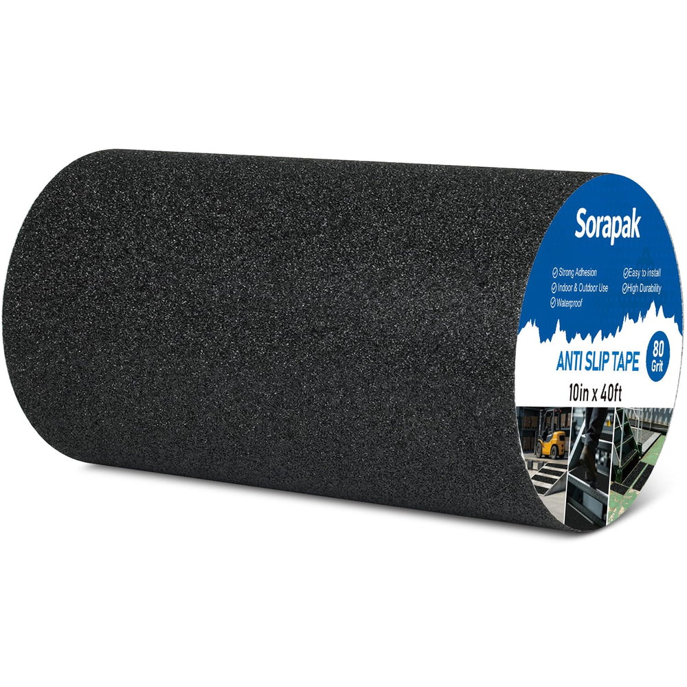 Black Anti Slip Tape 10in x 40ft, 80 Grit Waterproof Non Skid Grip Tape Roll ...