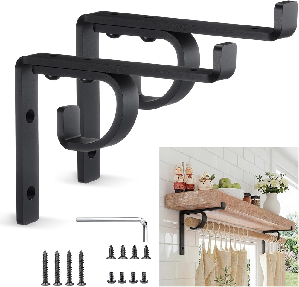 Hicarer 2 Pcs Single Shelf Brackets with Curtain Rod Holder, 10 Inch