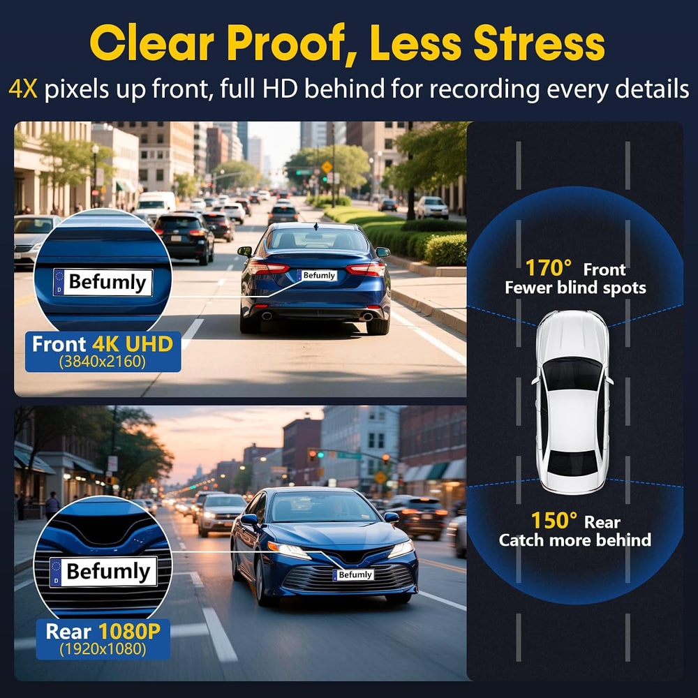 4K Dash Cam Front and Rear: 15-Min Setup 5.8GHz WiFi 20MB/s Fast Download