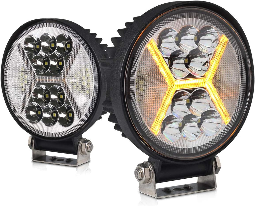 2PCS Round LED Pods Driving Lights Bar with Amber DRL Light - 117W 12000LM Fl...