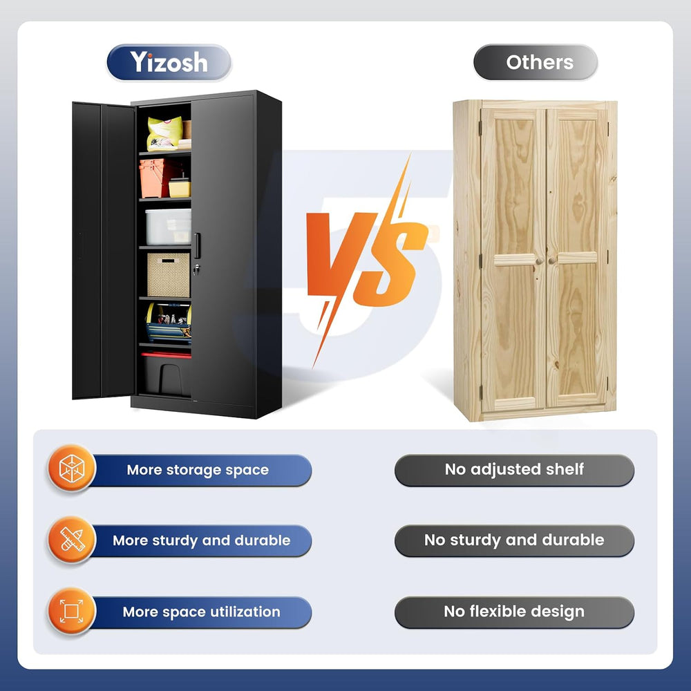Yizosh Metal Storage Cabinet with Lock - 72" Garage Storage Cabinet with...