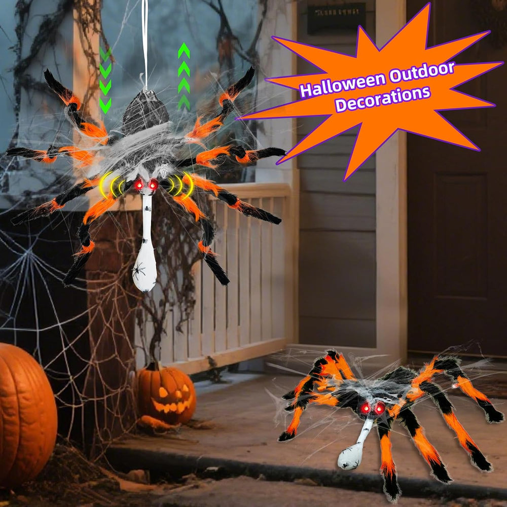 44" Halloween Animatronic Giant Hanging Spider Move Up & Down with E...