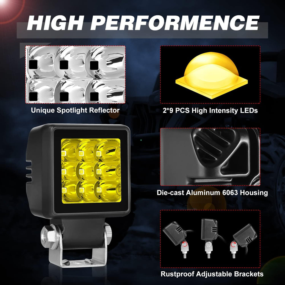 2 Inch 54W Amber LED Pods Spot Fog Lights Off Road LED Cubes Light