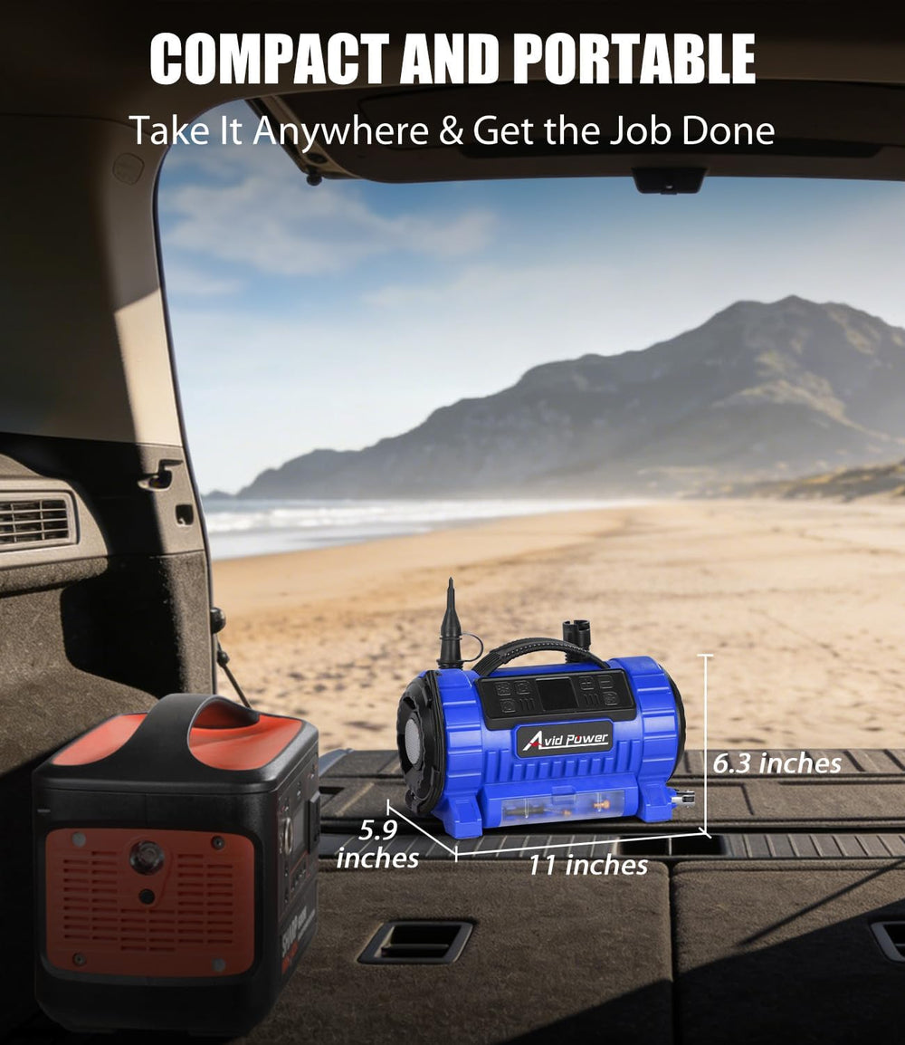 AVID POWER Portable Tire Inflator Air Compressor, 110V AC/12V DC Dual Power