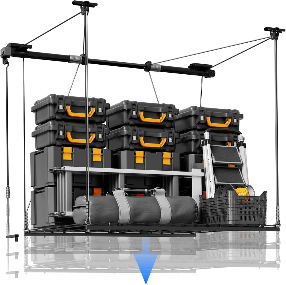 FLEXIMOUNTS Overhead Garage Storage Rack, 4x4 Ft Heavy-Duty Garage Ceiling St...