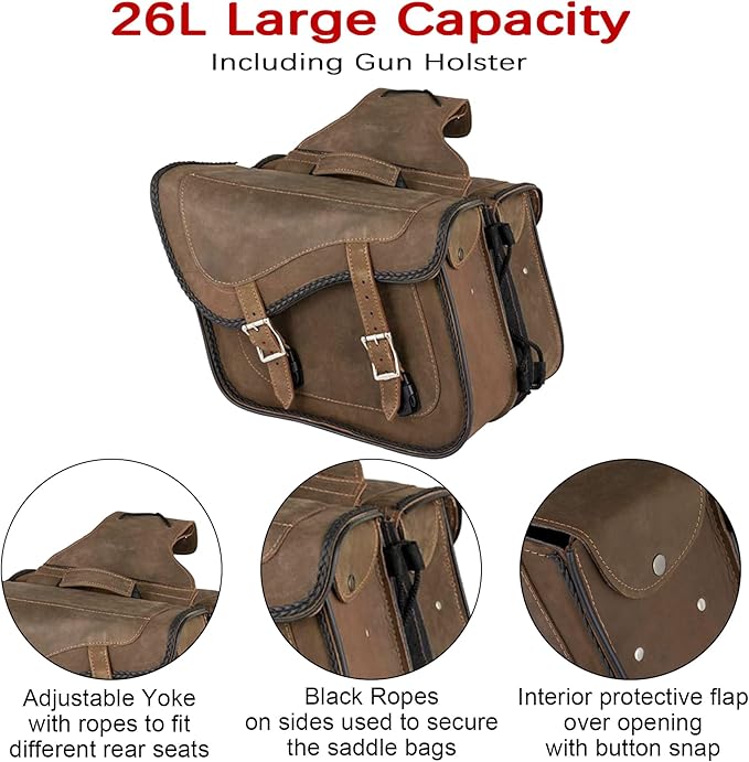 Dream Apparel Naked Cowhide Leather Motorcycle Saddle Bags Throw Over Saddlebags