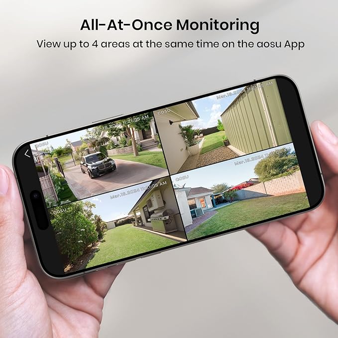AOSU Security Cameras Outdoor Wireless, 4 Cam-Kit, No Subscription,