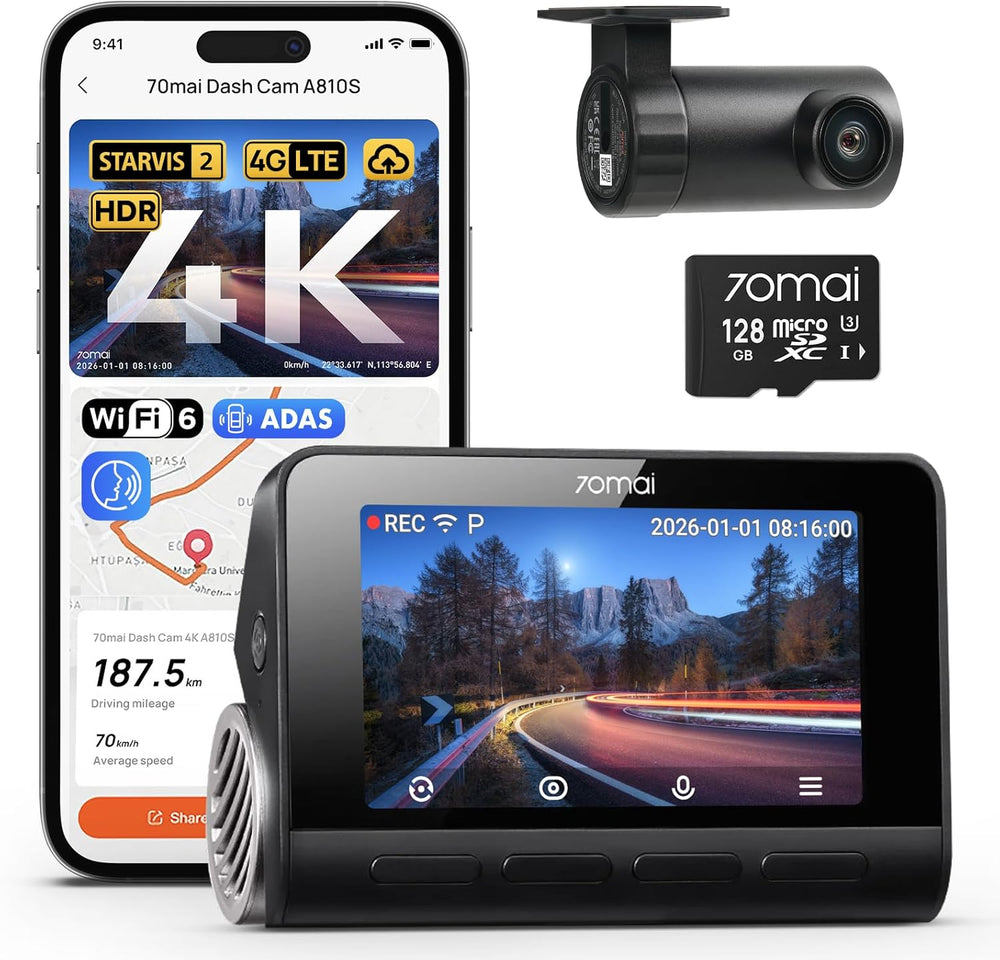 70mai 4K Dash Cam Front and Rear, 4K+1080P Dual STARVIS 2 Car Dash Camera for...