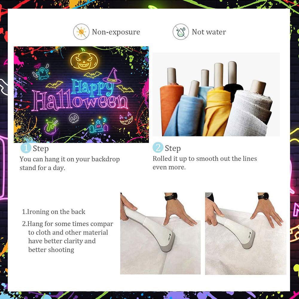Happy Halloween Backdrop Neon Halloween Colorful Splatter Graffiti Decor