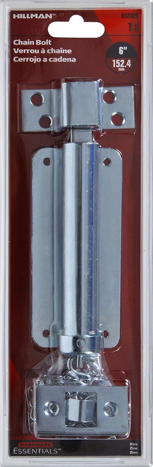 Hillman Zinc-Plated Steel Chain Bolt for Doors, 6 in, Spring Action