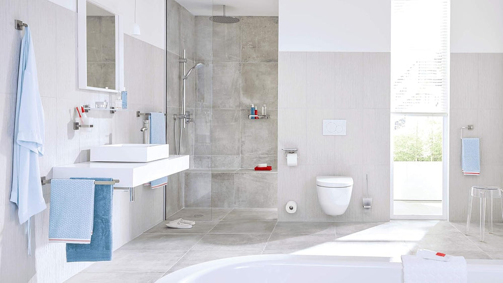 tesa EXXCLUSIV Double Robe Hook - Self-Adhesive Bathrobe Hook in Stainless-St...