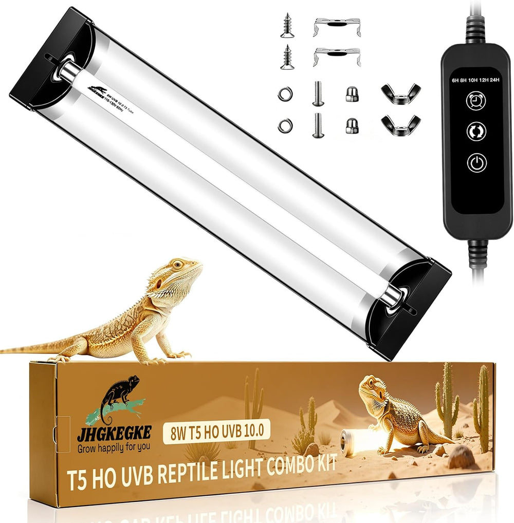 T5 10.0 UVB Reptile Light Fixture Combo Kit with Upgraded Timer Controller, 5...