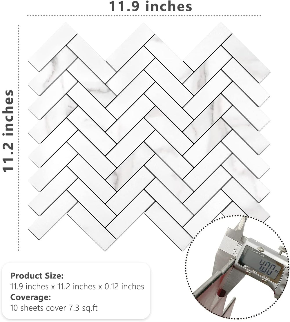 STICKGOO 10 Sheets Herringbone Peel and Stick Backsplash, Stick on Aluminum C...