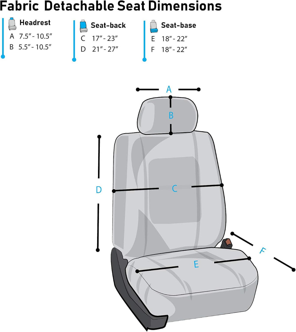 FH Group Front Set Cloth Car Seat Covers for Low Back Car Seats with Removabl...