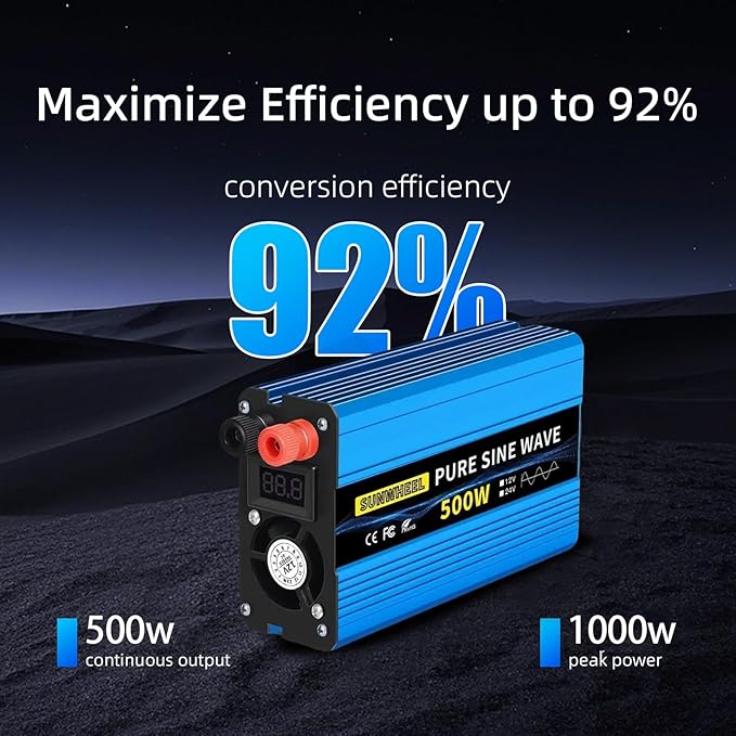 SUNWHEEL 500W 24V Pure Sine Wave Inverter, DC 24V to AC 110V/120V Car Power