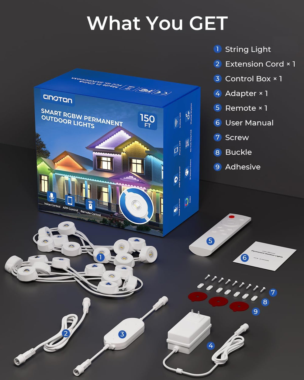 CINOTON Permanent Outdoor Lights 150ft, Smart RGBW+IC Eaves Lights with 90LED...