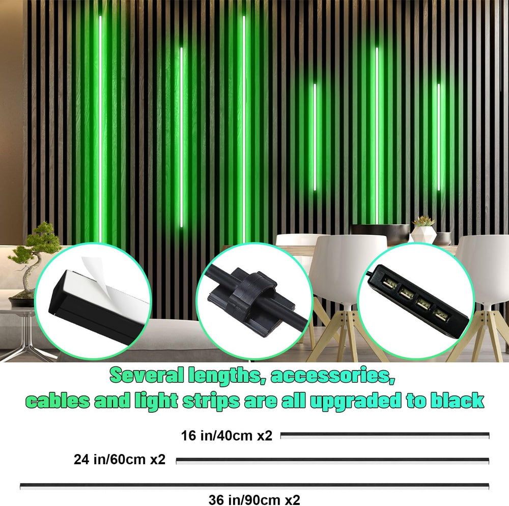 Lichaser RGB Black LED Strip Light for Wood Slat Wall Panel, 6 Pcs WiFi Smart...