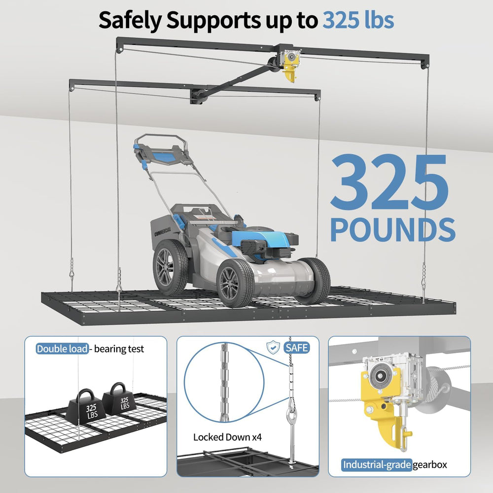 Overhead Garage Storage Rack – 4x8 FT Garage Ceiling Storage Racks with Safet...