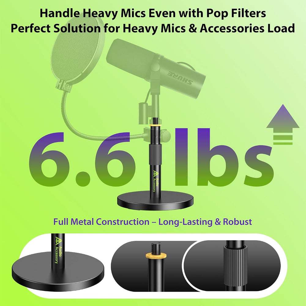 AA AUDIO ACCESSORY Short Mic Stand Desk, Ultra Low 5 Inch Adjustable