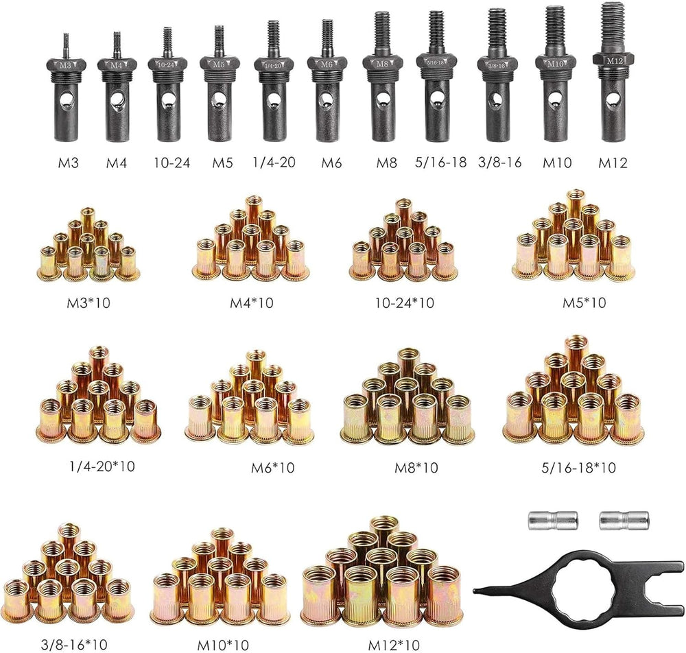 WETOLS Rivet Nut Tool Kit, 16'' Rivnut Tool with 11 Metric and SAE Ma...