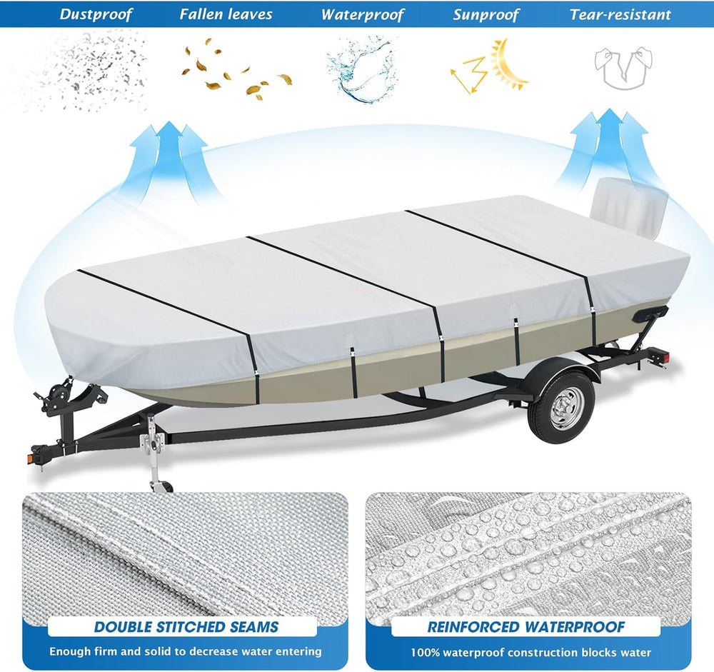 Solim 14FT Jon Boat Cover with Motor Cover, 1200D PU Waterproof Trailerable