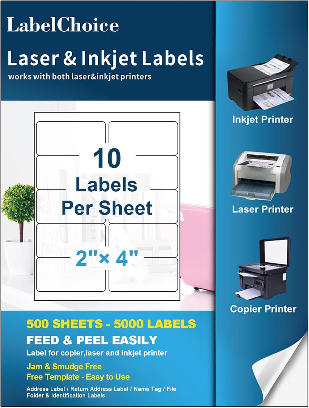 500 Sheets 5000 Pcs 2”x4” 10 Up Shipping Address Labels Compatible with Laser...