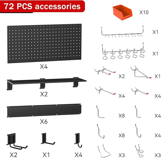 Ultrawall Black Pegboard Wall Organizer, 48X 36 inch